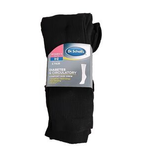 Dr Scholl’s Womens 6 PAIR Diabetes & Circulatory Crew  Black Socks size 8-12